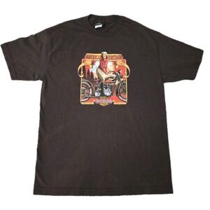 Harley Davidson Shirt Mens L Black Motorcycle Biker Vintage Pinup Girl Heritage